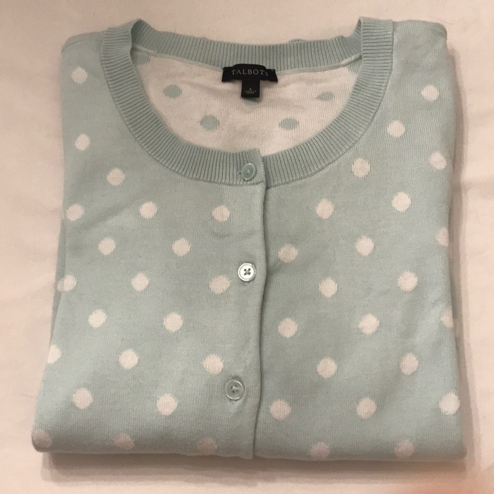 Talbots 3/4 Sleeve Cardigan in Mint Polka Dot